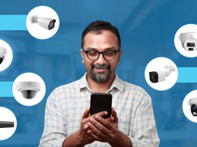 Man with cctv camera mobile app – TVS e